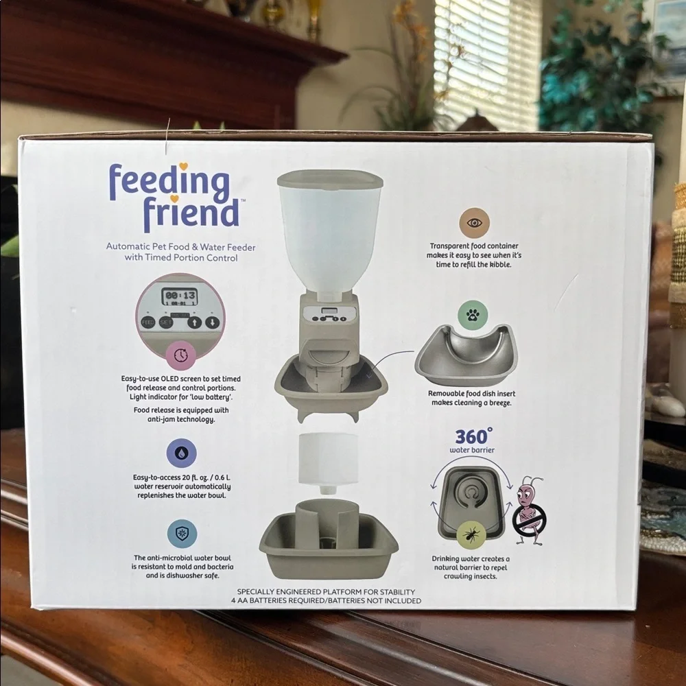 Brand New Automatic Dog Cat Pet Feeder w/ Water Dispenser Black Battery Operated